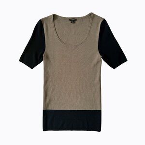 Ann Taylor Scoop Neck Sweater Top SzS Camel Black Colorblock Dark Academia Moody